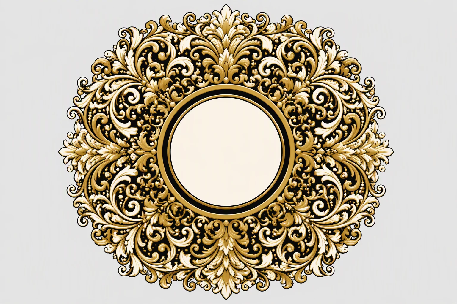 Vector design diagram showing an ornate decorative border overpowering central artwork