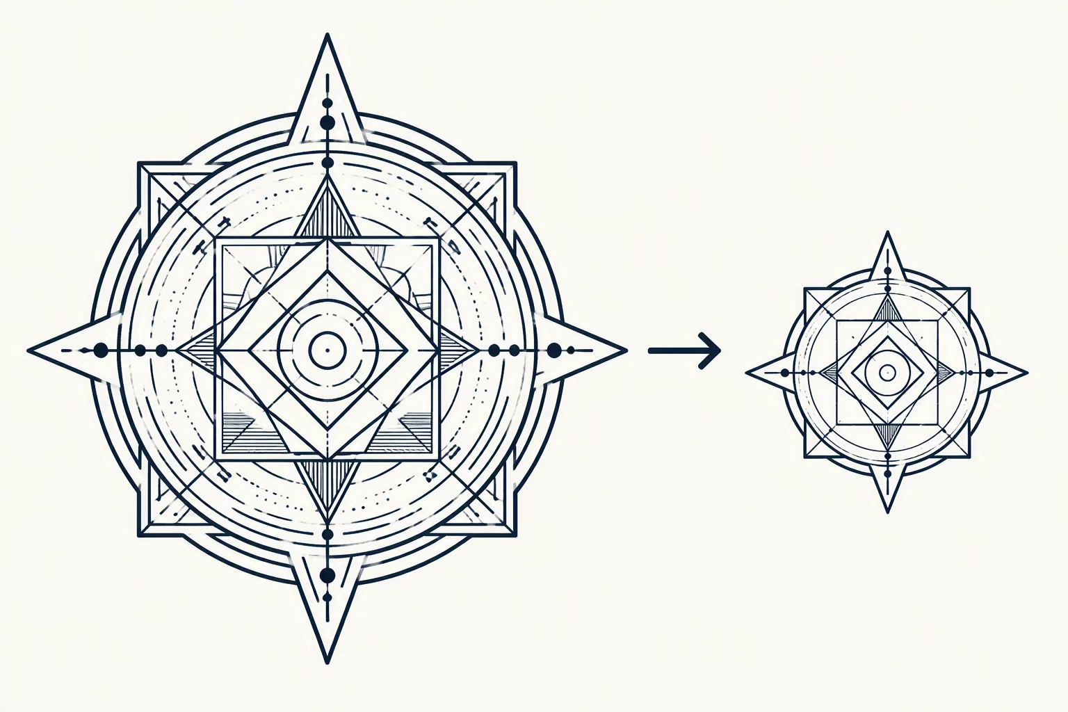 Diagram displaying vector artwork detail retention under extreme scale reduction